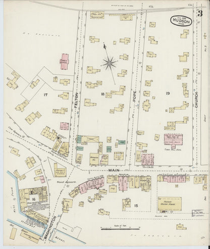 Sanborn Fire Insurance Map from Hudson, Middlesex County, Massachusetts (1888), Sheet #0003 - Historic Sanborn Fire Insurance Map Print, vintage old map wall art, antique decor, genealogy gift, Massachusetts Massachusetts map