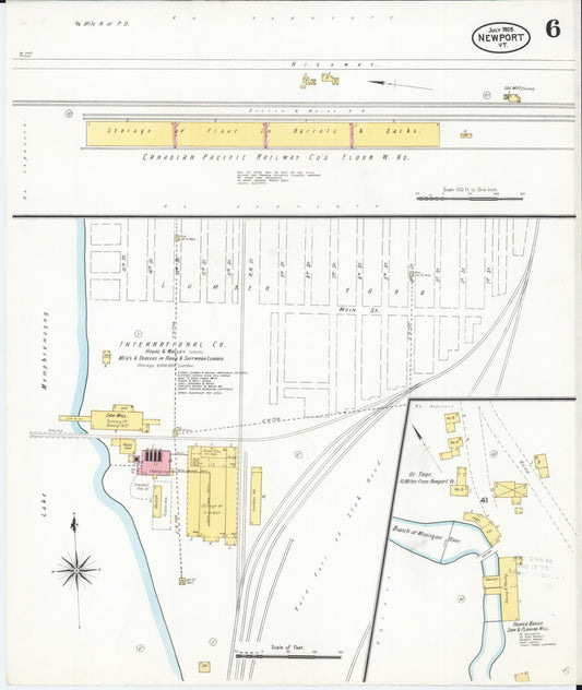 Sanborn Fire Insurance Map from Newport, Orleans County, Vermont (1905), Sheet #0006 - Historic Sanborn Fire Insurance Map Print, vintage old map wall art, antique decor, genealogy gift, Vermont Vermont map