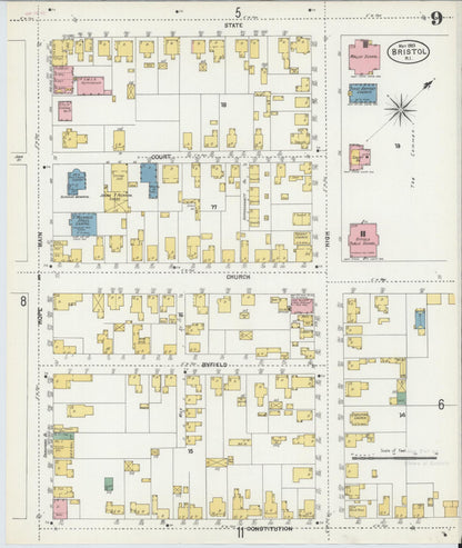 Sanborn Fire Insurance Map from Bristol, Bristol County, Rhode Island (1903), Sheet #0009 - Complete Map Set gallery image, historic Sanborn map, vintage wall art, Rhode Island Rhode Island