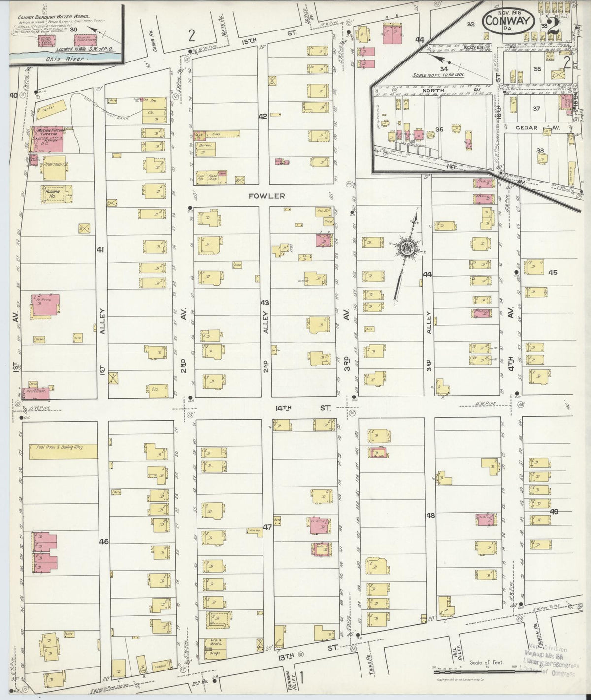 Sanborn Fire Insurance Map from Conway, Beaver County, Pennsylvania (1916), Sheet #0002 - Complete Map Set gallery image, historic Sanborn map, vintage wall art, Pennsylvania Pennsylvania