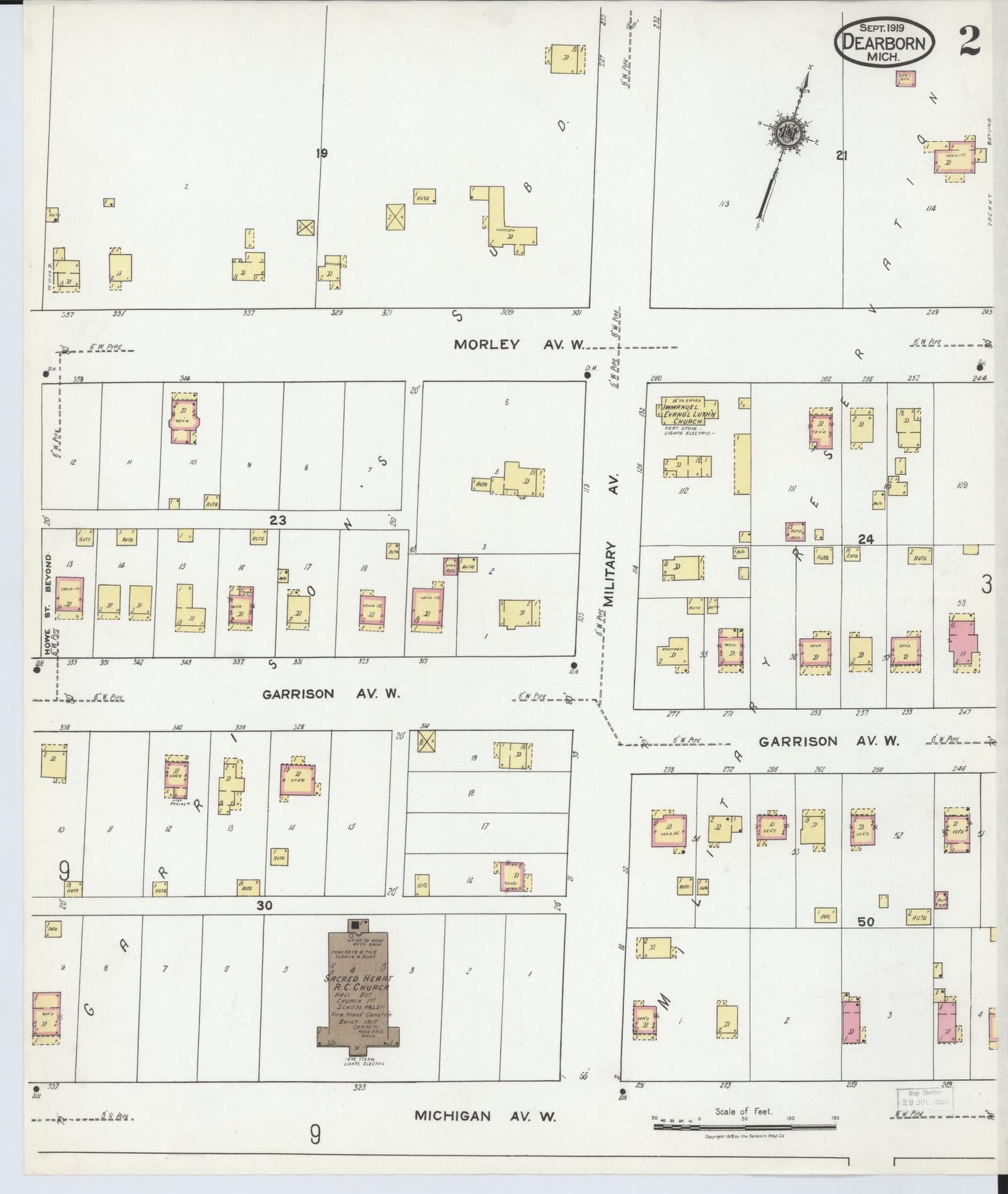 Sanborn Fire Insurance Map from Dearborn, Wayne County, Michigan (1919), Sheet #0002 - Complete Map Set gallery image, historic Sanborn map, vintage wall art, Michigan Michigan
