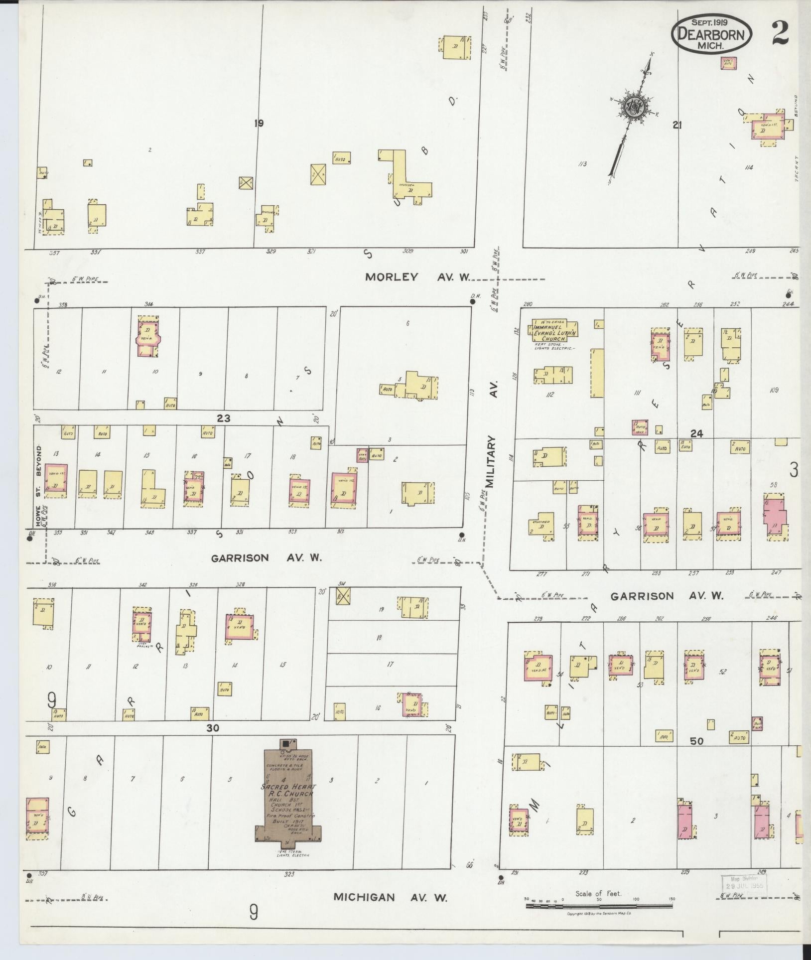 Sanborn Fire Insurance Map from Dearborn, Wayne County, Michigan (1919), Sheet #0002 - Complete Map Set gallery image, historic Sanborn map, vintage wall art, Michigan Michigan