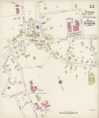 Sanborn Fire Insurance Map from Framingham, Middlesex County, Massachusetts (1922), Sheet #0024 - Historic Sanborn Fire Insurance Map Print, vintage old map wall art, antique decor, genealogy gift, Massachusetts Massachusetts map