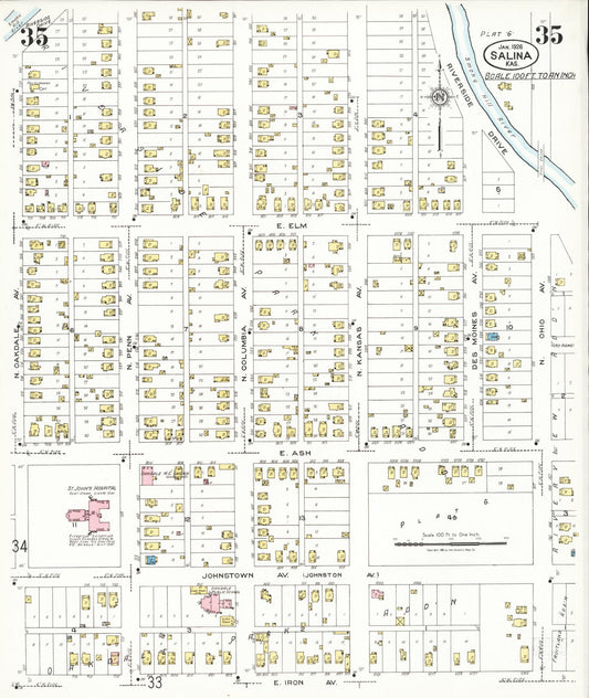 Sanborn Fire Insurance Map from Salina, Saline County, Kansas (1926), Sheet #0035 - Historic Sanborn Fire Insurance Map Print, vintage old map wall art, antique decor, genealogy gift, Kansas Kansas map