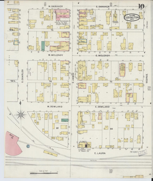 Sanborn Fire Insurance Map from Ludington, Mason County, Michigan (1895), Sheet #0010 - Historic Sanborn Fire Insurance Map Print, vintage old map wall art, antique decor, genealogy gift, Michigan Michigan map