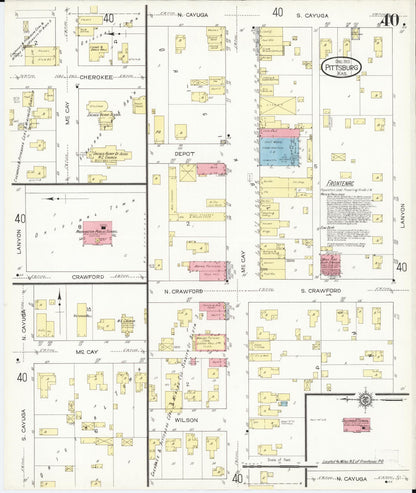 Sanborn Fire Insurance Map from Pittsburg, Crawford County, Kansas (1913), Sheet #0040 - Complete Map Set gallery image, historic Sanborn map, vintage wall art, Kansas Kansas