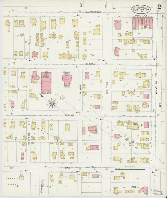 Sanborn Fire Insurance Map from Huntington, Huntington County, Indiana (1898), Sheet #0002 - Historic Sanborn Fire Insurance Map Print, vintage old map wall art, antique decor, genealogy gift, Indiana Indiana map