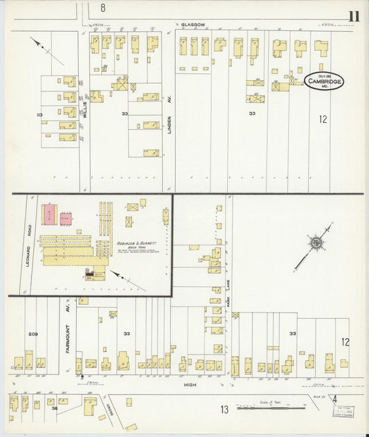 Sanborn Fire Insurance Map from Cambridge, Dorchester County, Maryland (1911), Sheet #0011 - Historic Sanborn Fire Insurance Map Print, vintage old map wall art, antique decor, genealogy gift, Maryland Maryland map