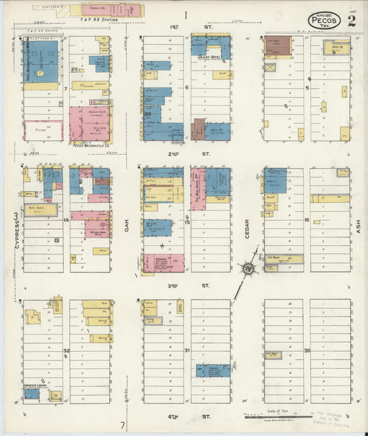 Sanborn Fire Insurance Map from Pecos, Reeves County, Texas (1921), Sheet #0002 - Historic Sanborn Fire Insurance Map Print, vintage old map wall art, antique decor, genealogy gift, Texas Texas map