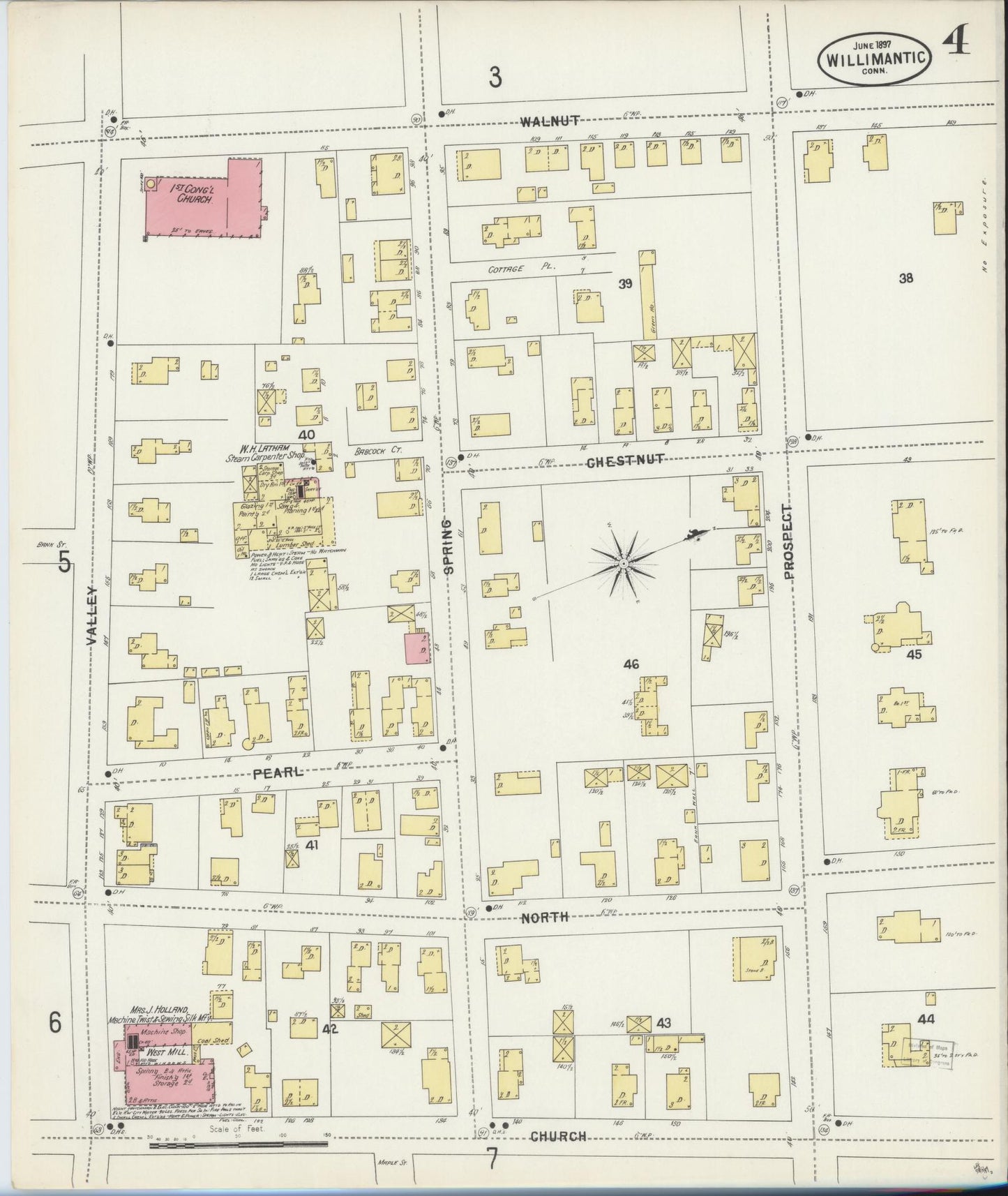 Sanborn Fire Insurance Map from Willimantic, Windham County, Connecticut (1897), Sheet #0004 - Historic Sanborn Fire Insurance Map Print, vintage old map wall art, antique decor, genealogy gift, Connecticut Connecticut map