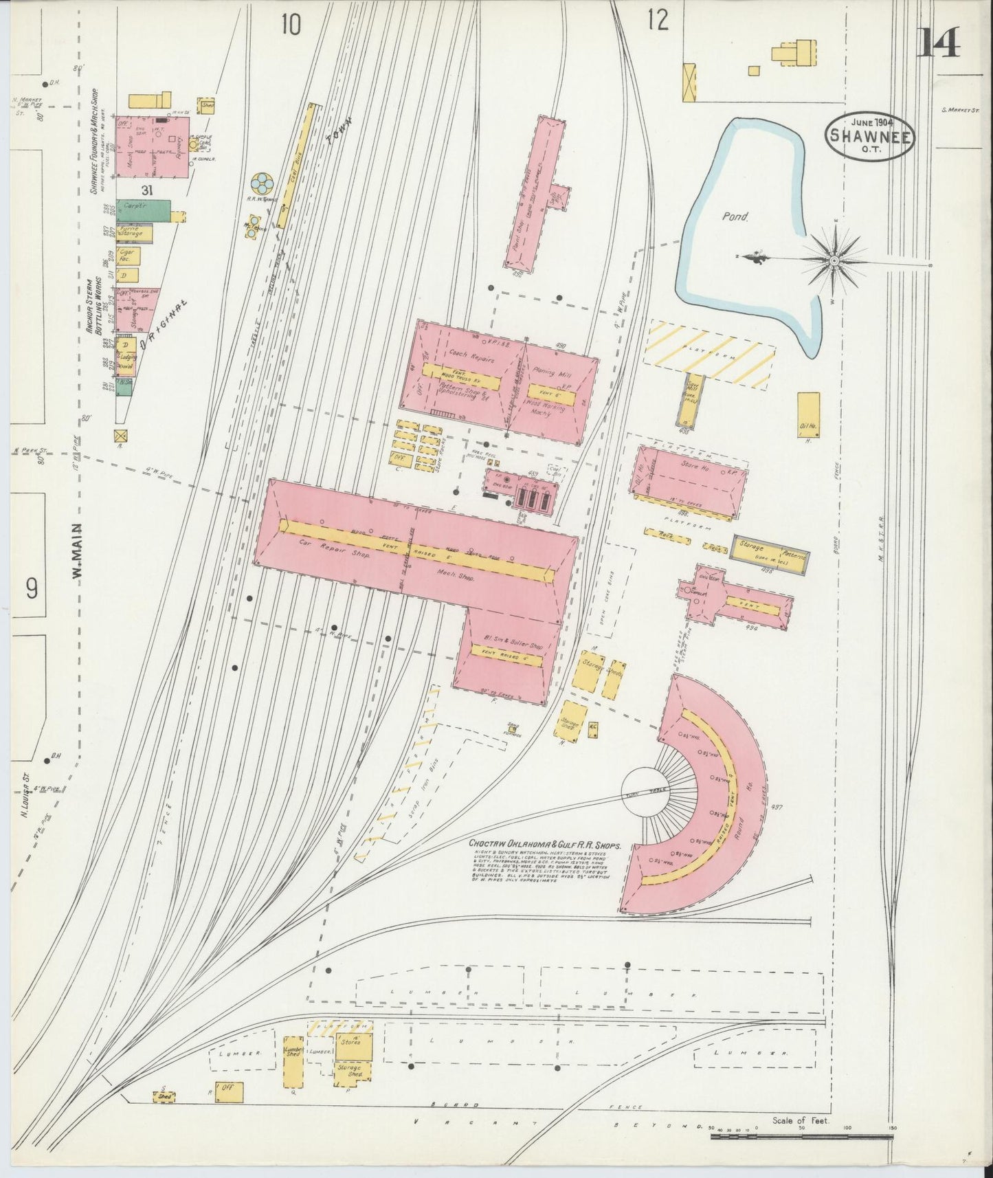 Sanborn Fire Insurance Map from Shawnee, Pottawatomie County, Oklahoma (1904), Sheet #0014 - Complete Map Set gallery image, historic Sanborn map, vintage wall art, Oklahoma Oklahoma