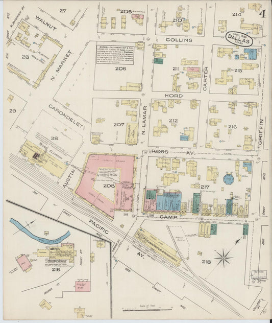 Sanborn Fire Insurance Map from Dallas, Dallas County, Texas (1885), Sheet #0004 - Historic Sanborn Fire Insurance Map Print, vintage old map wall art, antique decor, genealogy gift, Texas Texas map
