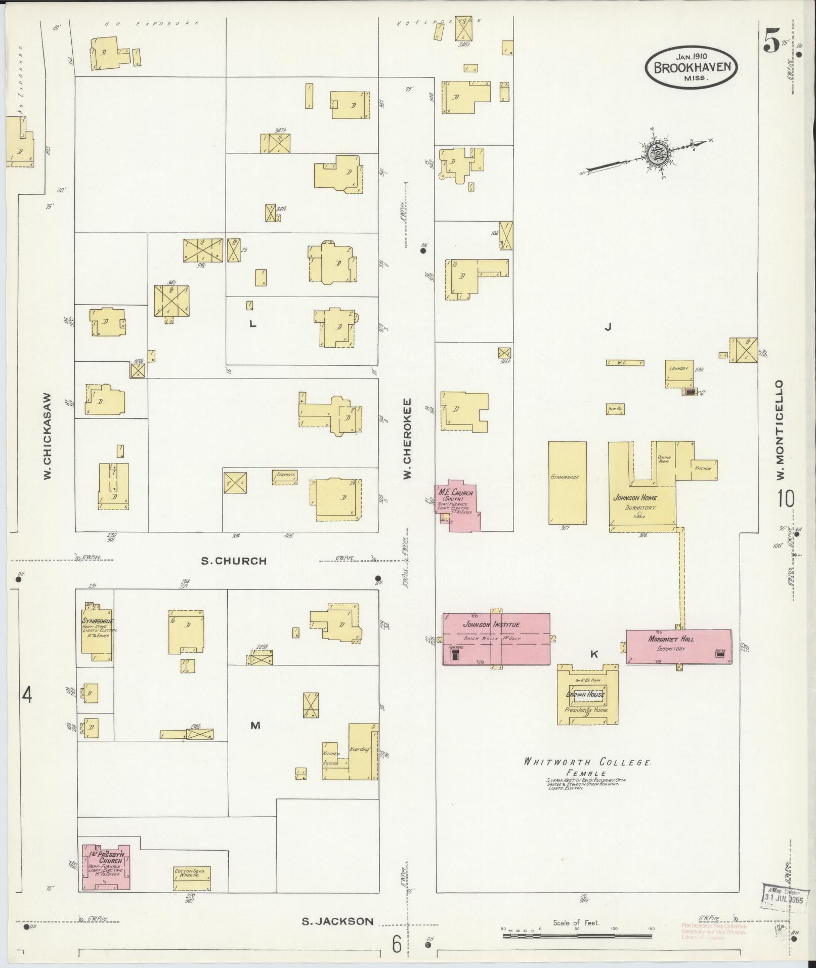Sanborn Fire Insurance Map from Brookhaven, Lincoln County, Mississippi (1910), Sheet #0005 - Complete Map Set gallery image, historic Sanborn map, vintage wall art, Mississippi Mississippi