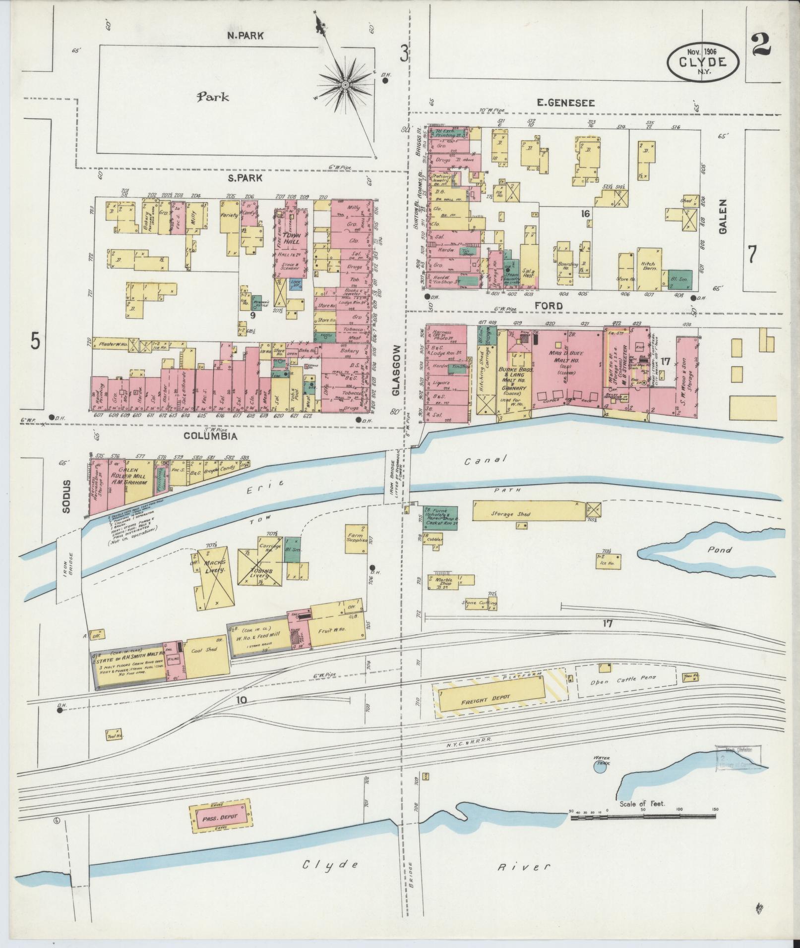 Sanborn Fire Insurance Map from Clyde, Wayne County, New York (1906), Sheet #0002 - Complete Map Set gallery image, historic Sanborn map, vintage wall art, New York New York