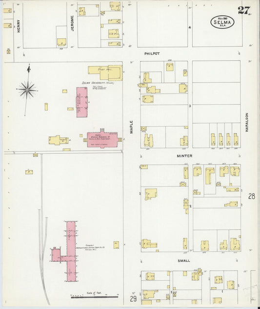 Sanborn Fire Insurance Map from Selma, Dallas County, Alabama (1907), Sheet #0027 - Historic Sanborn Fire Insurance Map Print, vintage old map wall art, antique decor, genealogy gift, Alabama Alabama map