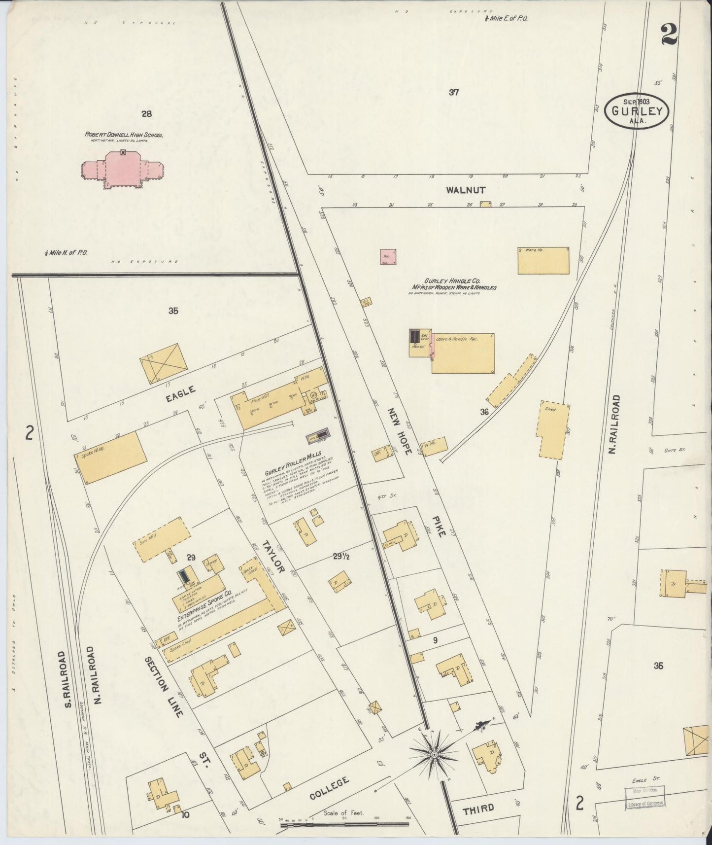 Sanborn Fire Insurance Map from Gurley, Madison County, Alabama (1903), Sheet #0002 - Complete Map Set gallery image, historic Sanborn map, vintage wall art, Alabama Alabama