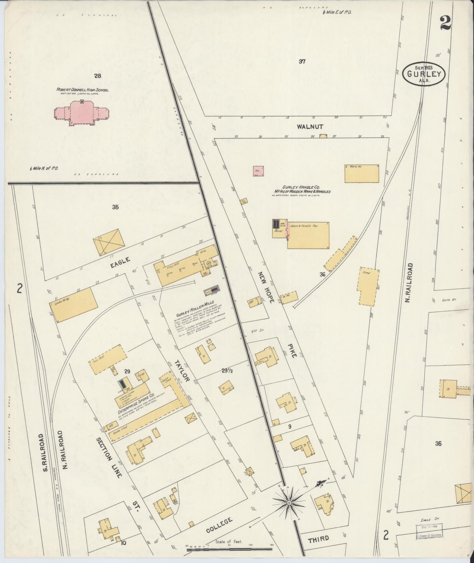 Sanborn Fire Insurance Map from Gurley, Madison County, Alabama (1903), Sheet #0002 - Complete Map Set gallery image, historic Sanborn map, vintage wall art, Alabama Alabama