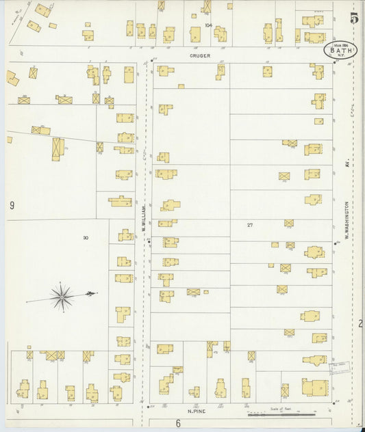 Sanborn Fire Insurance Map from Bath, Steuben County, New York (1904), Sheet #0005 - Historic Sanborn Fire Insurance Map Print, vintage old map wall art, antique decor, genealogy gift, New York New York map