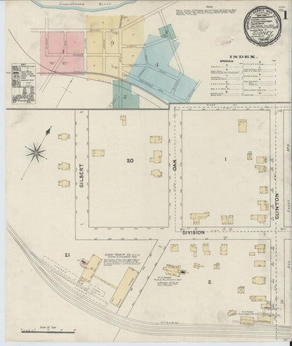 Sanborn Fire Insurance Map from Sidney, Delaware County, New York (1891), Sheet #0001 - Historic Sanborn Fire Insurance Map Print, vintage old map wall art, antique decor, genealogy gift, New York New York map