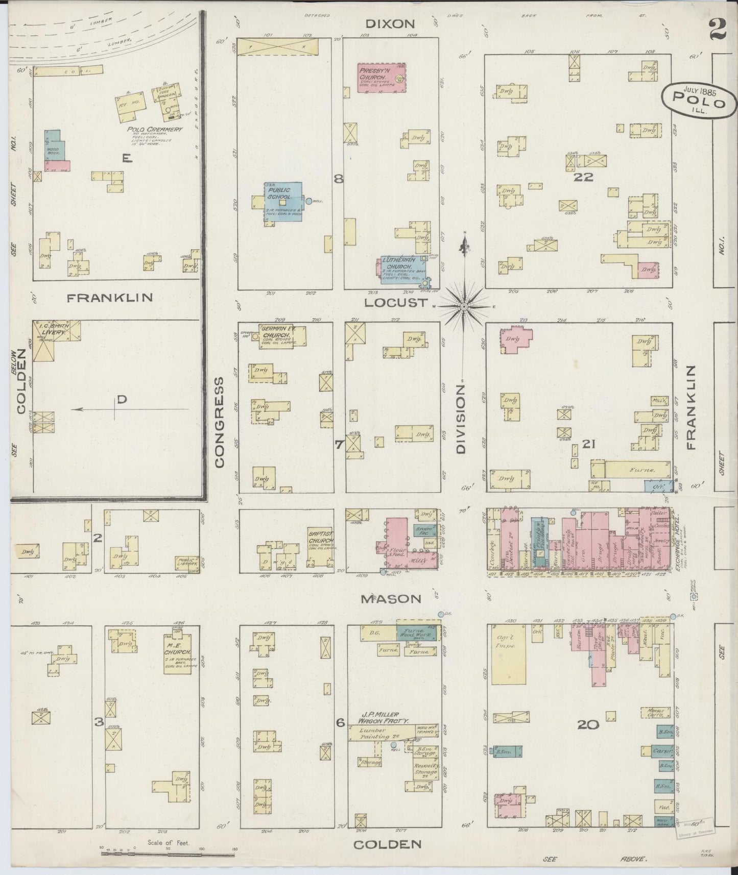 Sanborn Fire Insurance Map from Polo, Ogle County, Illinois (1885), Sheet #0002 - Complete Map Set gallery image, historic Sanborn map, vintage wall art, Illinois Illinois