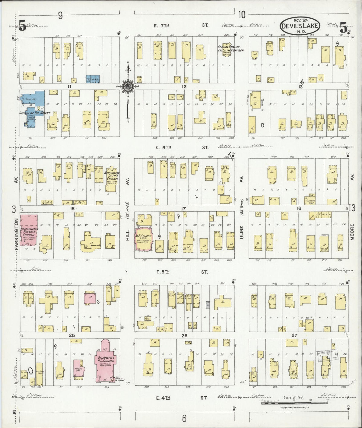 Sanborn Fire Insurance Map from Devils Lake, Ramsey County, North Dakota (1924), Sheet #0005 - Complete Map Set gallery image, historic Sanborn map, vintage wall art, North Dakota North Dakota