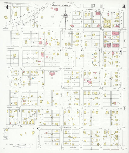 Sanborn Fire Insurance Map from Petersburg, Menard County, Illinois (1933), Sheet #0004 - Historic Sanborn Fire Insurance Map Print, vintage old map wall art, antique decor, genealogy gift, Illinois Illinois map