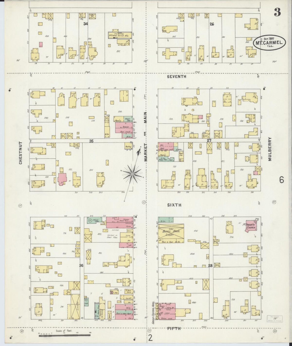Sanborn Fire Insurance Map from Mount Carmel, Wabash County, Illinois (1897), Sheet #0003 - Complete Map Set gallery image, historic Sanborn map, vintage wall art, Illinois Illinois