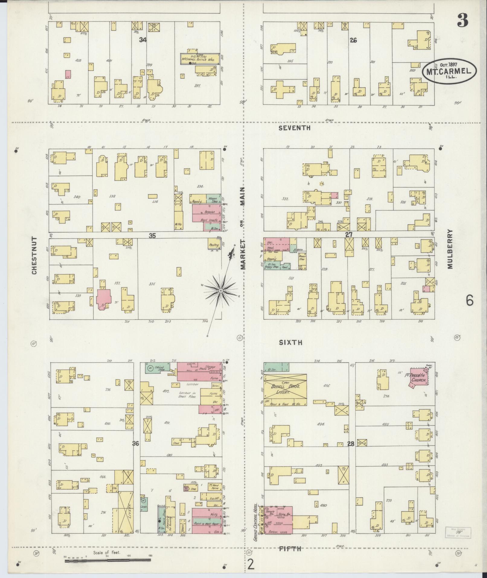 Sanborn Fire Insurance Map from Mount Carmel, Wabash County, Illinois (1897), Sheet #0003 - Complete Map Set gallery image, historic Sanborn map, vintage wall art, Illinois Illinois