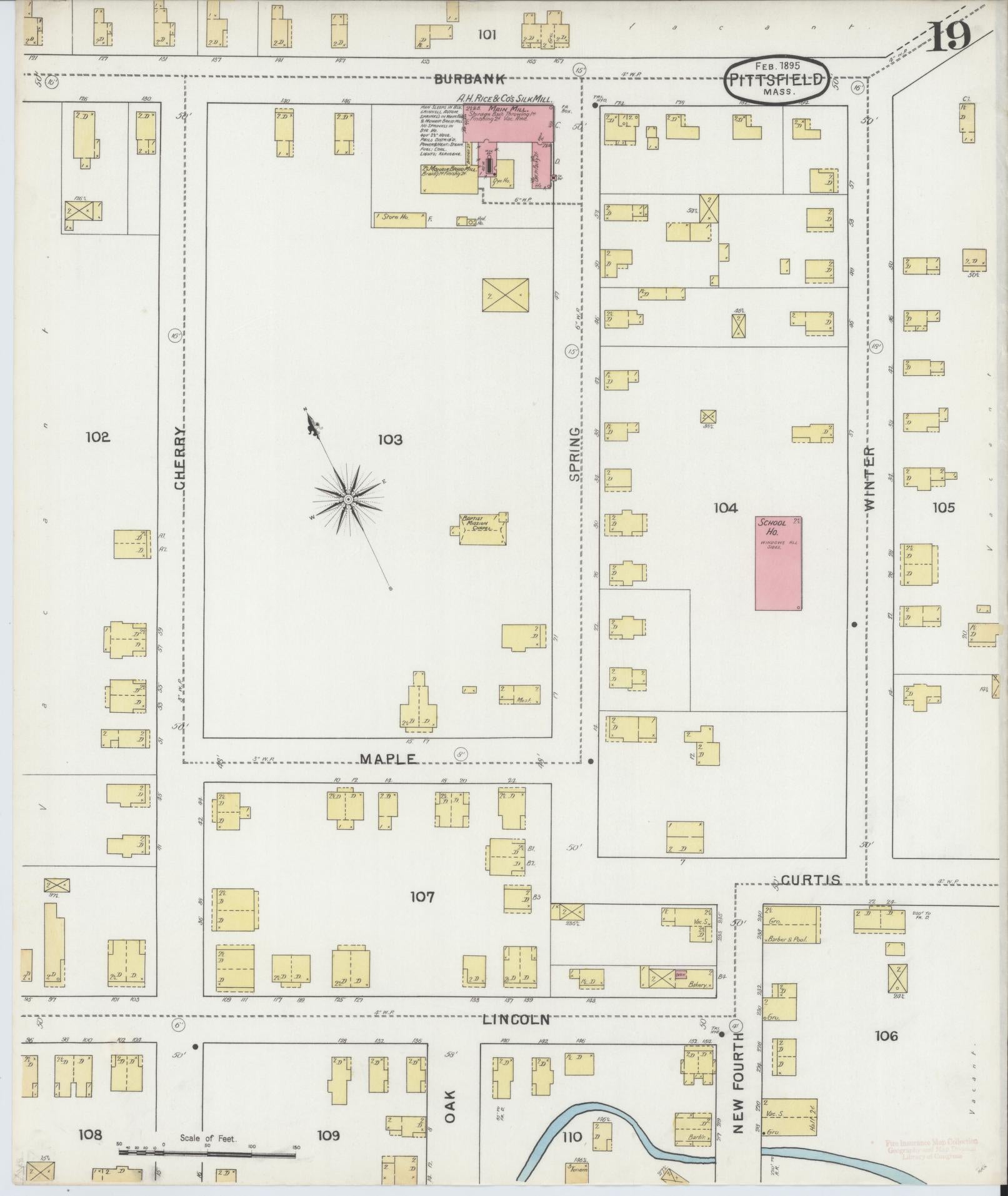 Sanborn Fire Insurance Map from Pittsfield, Berkshire County, Massachusetts (1895), Sheet #0019 - Historic Sanborn Fire Insurance Map Print, vintage old map wall art, antique decor, genealogy gift, Massachusetts Massachusetts map