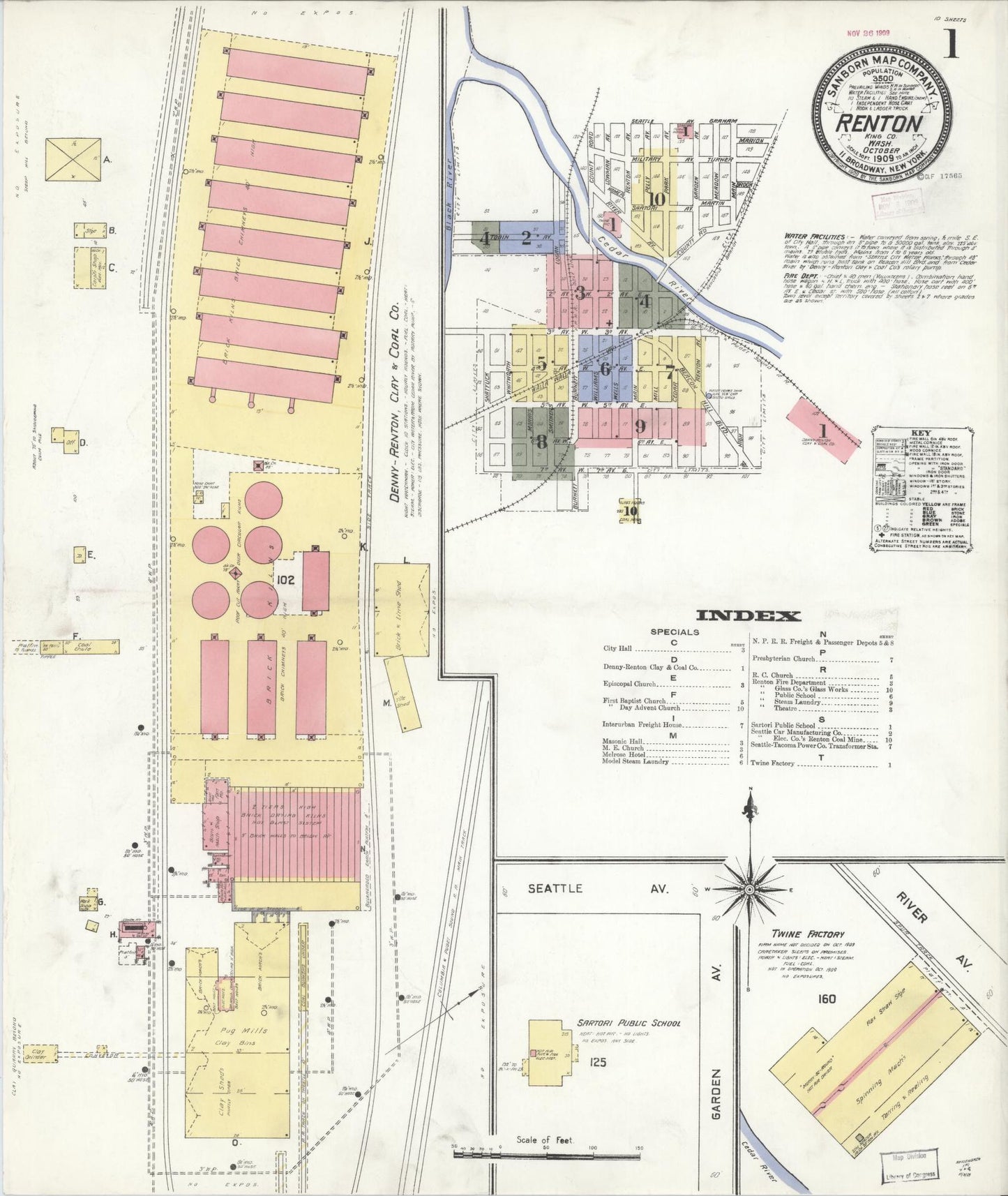 Sanborn Fire Insurance Map from Renton, King County, Washington (1909), Sheet #0001 - Complete Map Set gallery image, historic Sanborn map, vintage wall art, Washington Washington