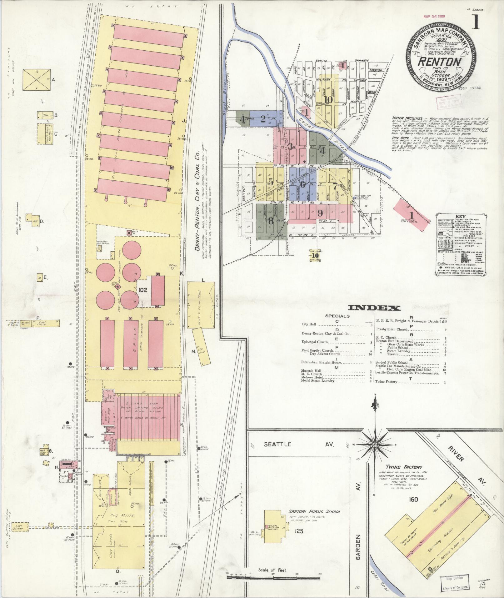Sanborn Fire Insurance Map from Renton, King County, Washington (1909), Sheet #0001 - Complete Map Set gallery image, historic Sanborn map, vintage wall art, Washington Washington