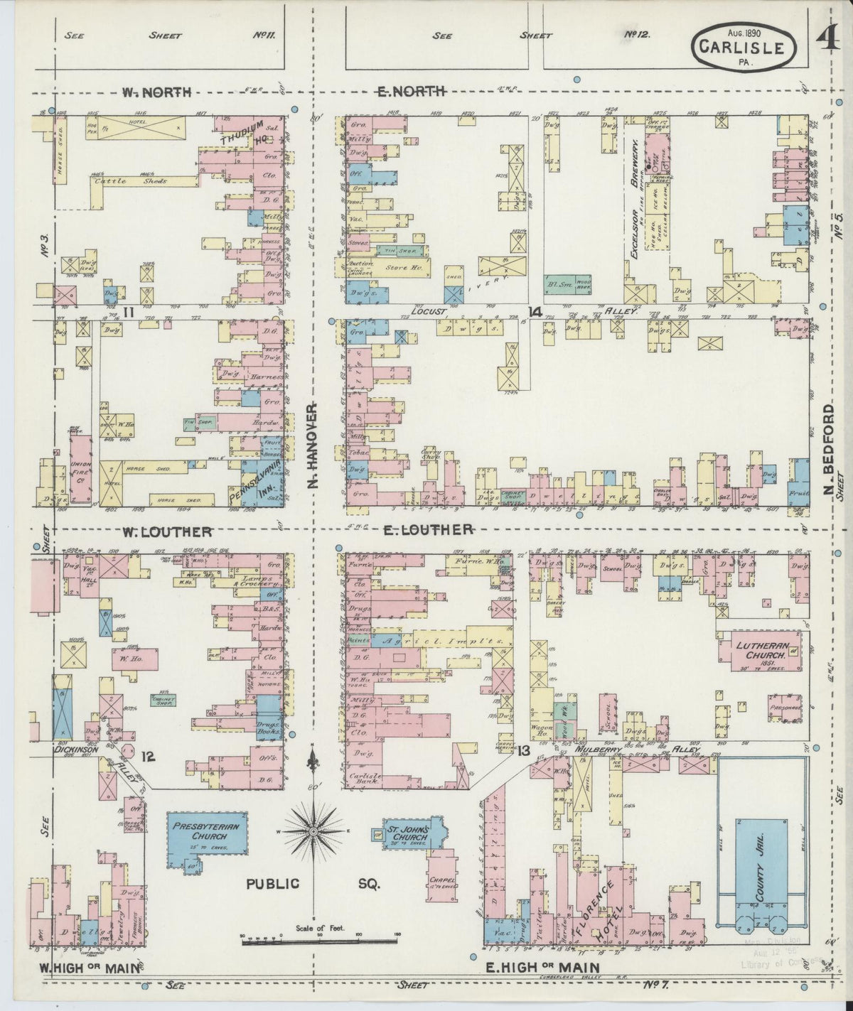 Sanborn Fire Insurance Map from Carlisle, Cumberland County, Pennsylvania (1890), Sheet #0004 - Complete Map Set gallery image, historic Sanborn map, vintage wall art, Pennsylvania Pennsylvania