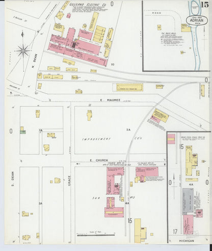 Sanborn Fire Insurance Map from Adrian, Lenawee County, Michigan (1899), Sheet #0015 - Historic Sanborn Fire Insurance Map Print, vintage old map wall art, antique decor, genealogy gift, Michigan Michigan map