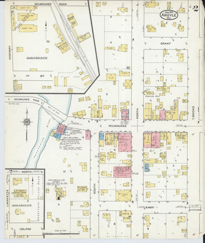 Sanborn Fire Insurance Map from Argyle, Lafayette County, Wisconsin (1915), Sheet #0002 - Complete Map Set gallery image, historic Sanborn map, vintage wall art, Wisconsin Wisconsin