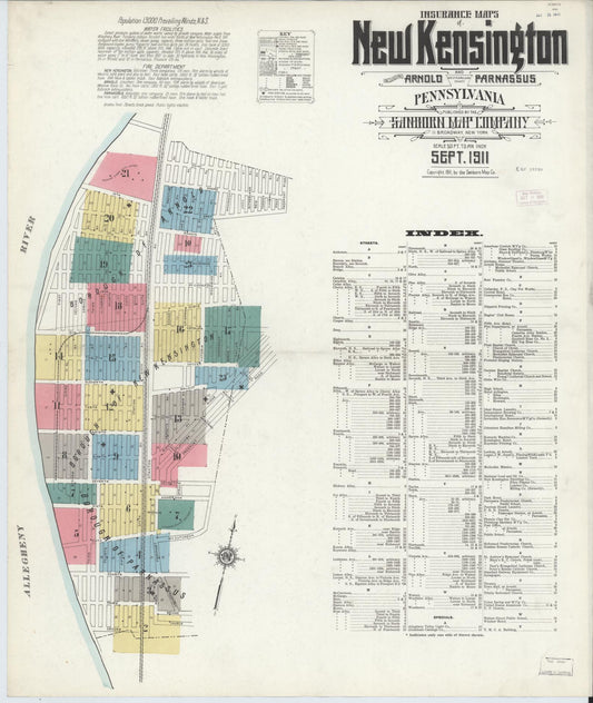 Sanborn Fire Insurance Map from New Kensington, Westmoreland County, Pennsylvania (1911), Sheet #0001 - Historic Sanborn Fire Insurance Map Print, vintage old map wall art, antique decor, genealogy gift, Pennsylvania Pennsylvania map