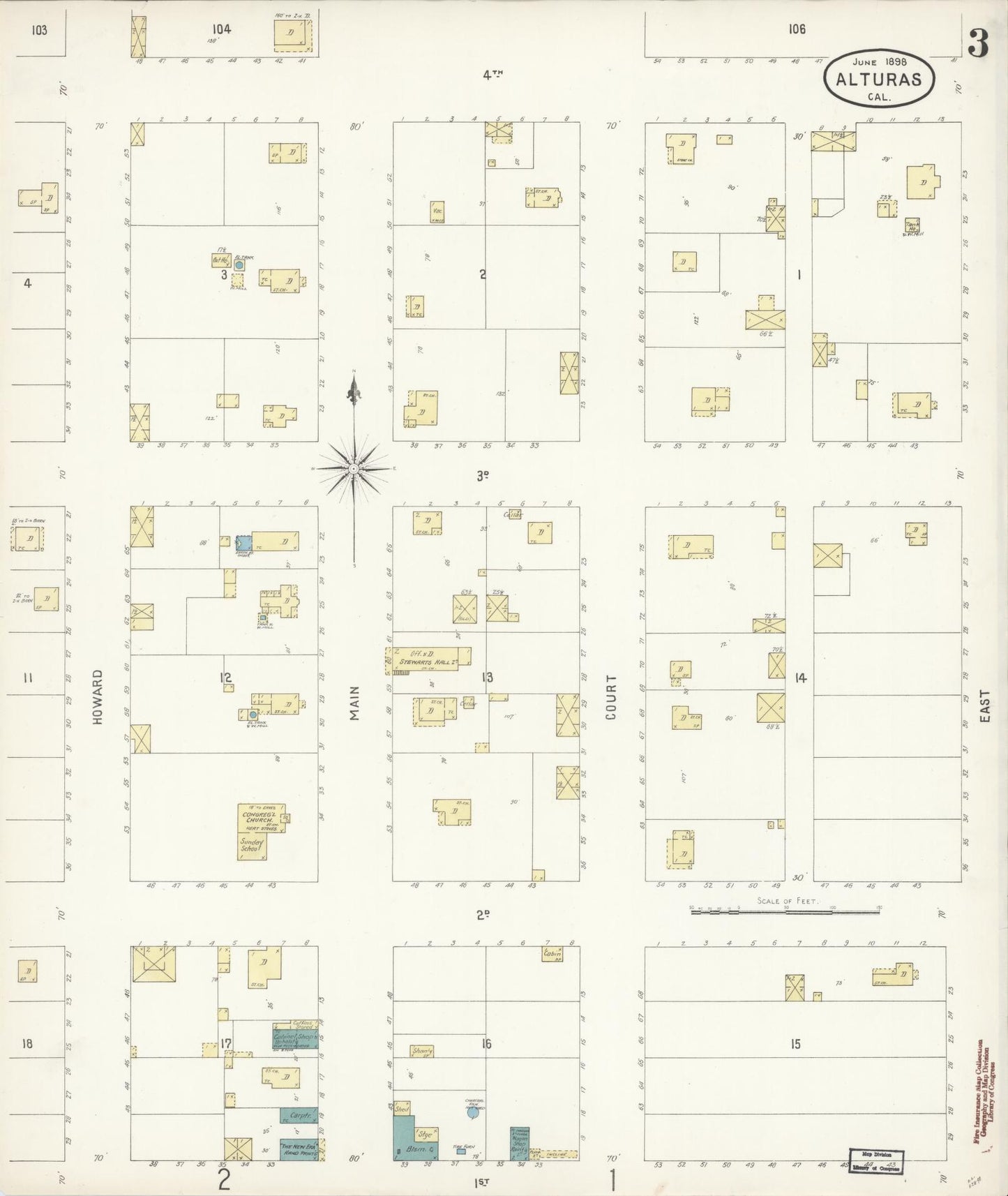 Sanborn Fire Insurance Map from Alturas, Modoc County, California (1898), Sheet #0003 - Historic Sanborn Fire Insurance Map Print, vintage old map wall art, antique decor, genealogy gift, California California map