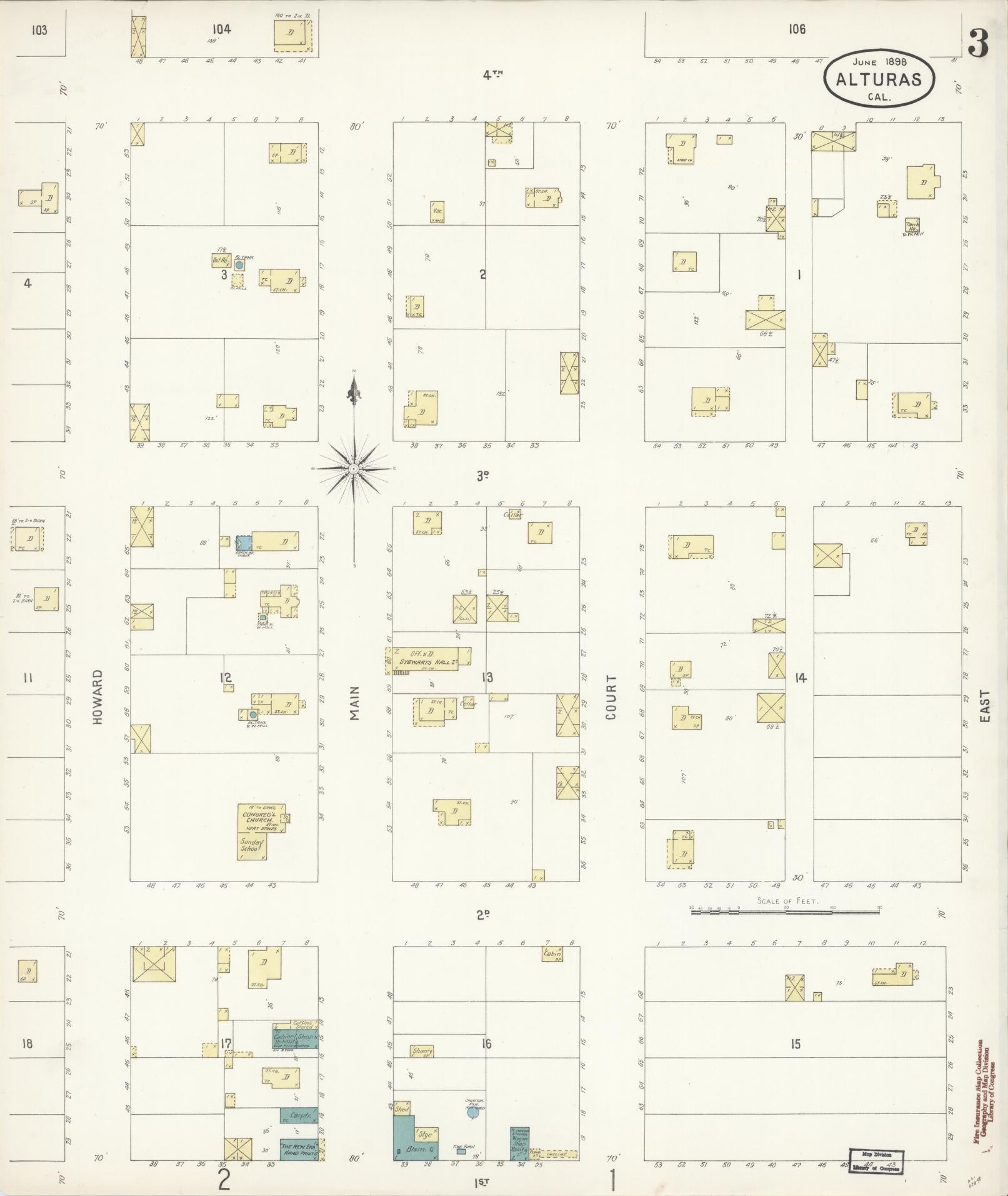 Sanborn Fire Insurance Map from Alturas, Modoc County, California (1898), Sheet #0003 - Historic Sanborn Fire Insurance Map Print, vintage old map wall art, antique decor, genealogy gift, California California map