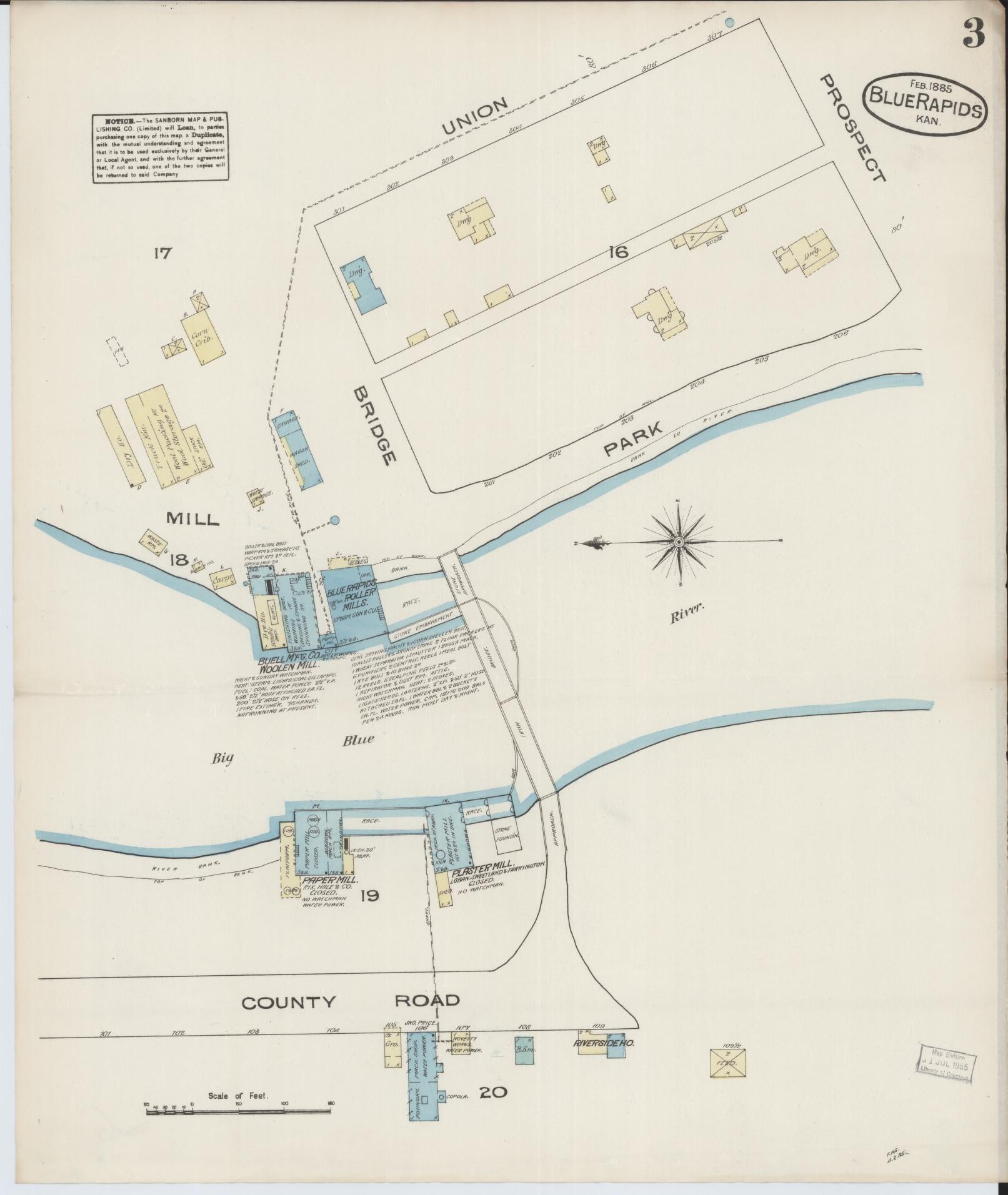 Sanborn Fire Insurance Map from Blue Rapids, Marshall County, Kansas (1885), Sheet #0003 - Complete Map Set gallery image, historic Sanborn map, vintage wall art, Kansas Kansas
