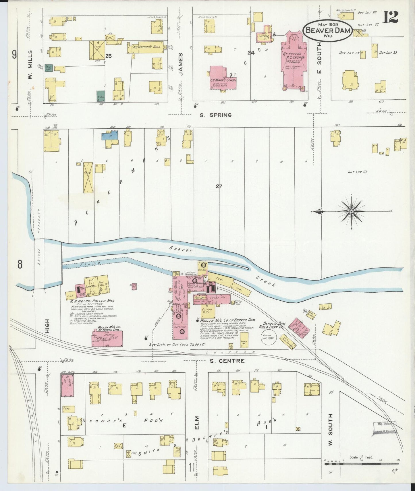 Sanborn Fire Insurance Map from Beaver Dam, Dodge County, Wisconsin (1909), Sheet #0012 - Complete Map Set gallery image, historic Sanborn map, vintage wall art, Wisconsin Wisconsin