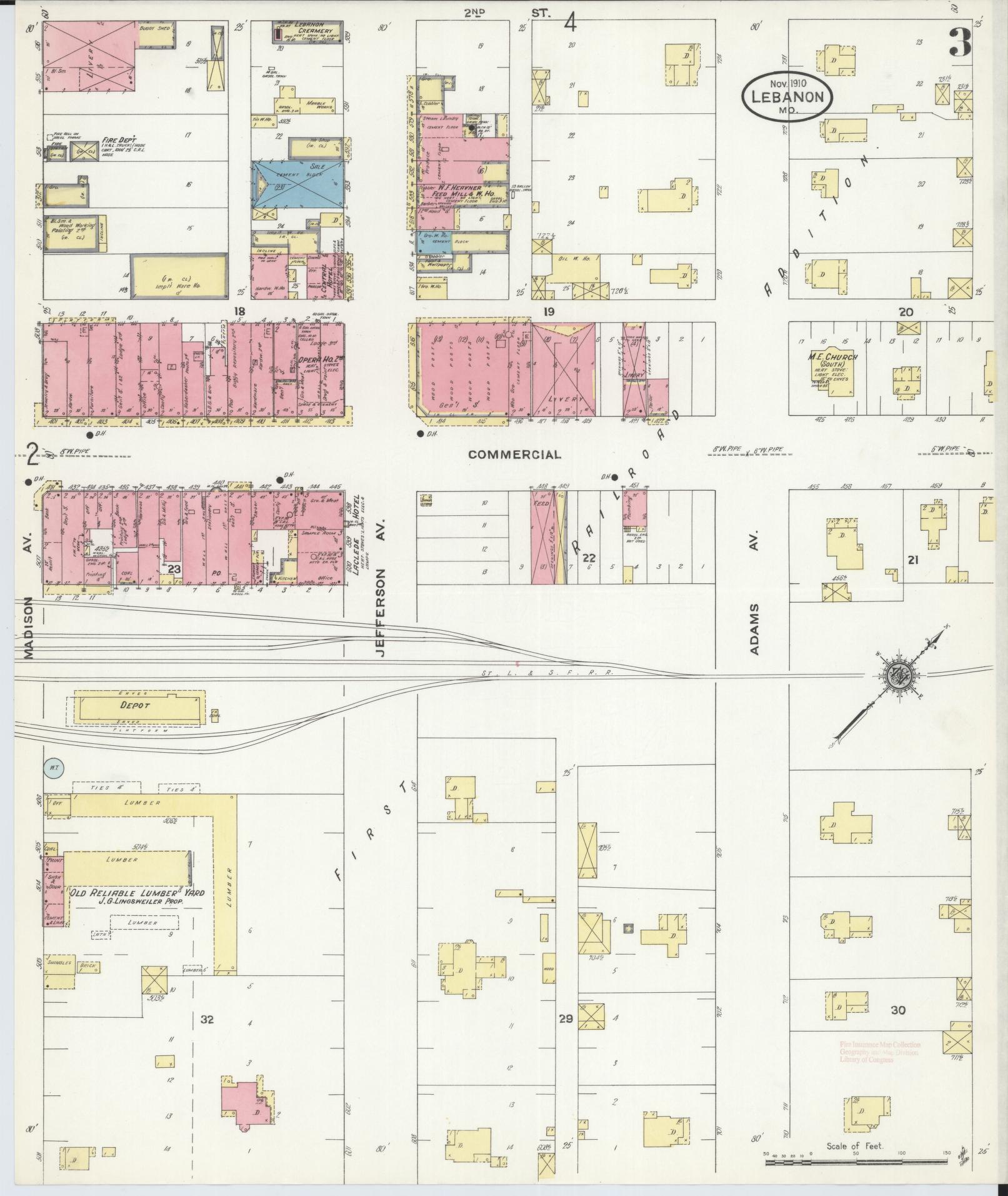 Sanborn Fire Insurance Map from Lebanon, Laclede County, Missouri (1910), Sheet #0003 - Complete Map Set gallery image, historic Sanborn map, vintage wall art, Missouri Missouri