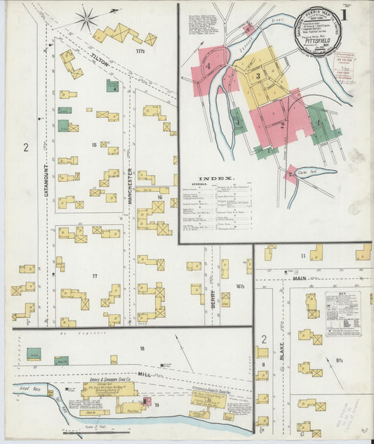 Sanborn Fire Insurance Map from Pittsfield, Merrimack County, New Hampshire (1899), Sheet #0001 - Historic Sanborn Fire Insurance Map Print, vintage old map wall art, antique decor, genealogy gift, New Hampshire New Hampshire map