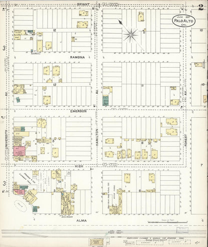 Sanborn Fire Insurance Map from Palo Alto, Santa Clara County, California (1897), Sheet #0002 - Complete Map Set gallery image, historic Sanborn map, vintage wall art, California California