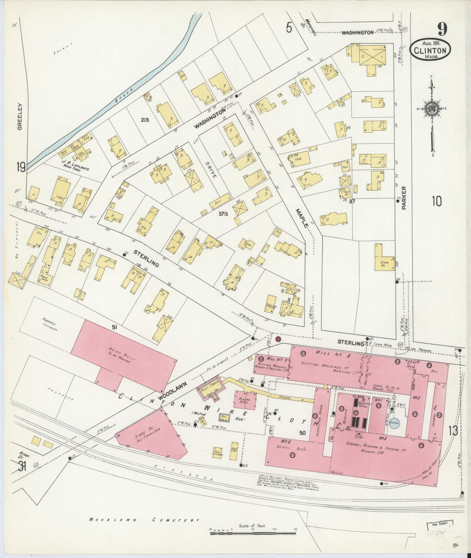 Sanborn Fire Insurance Map from Clinton, Worcester County, Massachusetts (1911), Sheet #0009 - Complete Map Set gallery image, historic Sanborn map, vintage wall art, Massachusetts Massachusetts