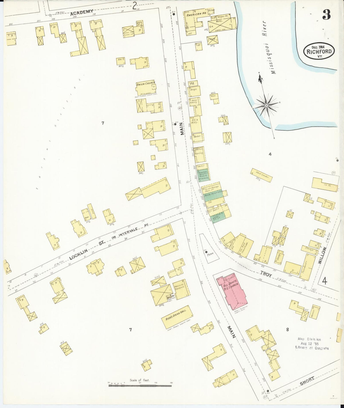 Sanborn Fire Insurance Map from Richford, Franklin County, Vermont (1904), Sheet #0003 - Historic Sanborn Fire Insurance Map Print, vintage old map wall art, antique decor, genealogy gift, Vermont Vermont map