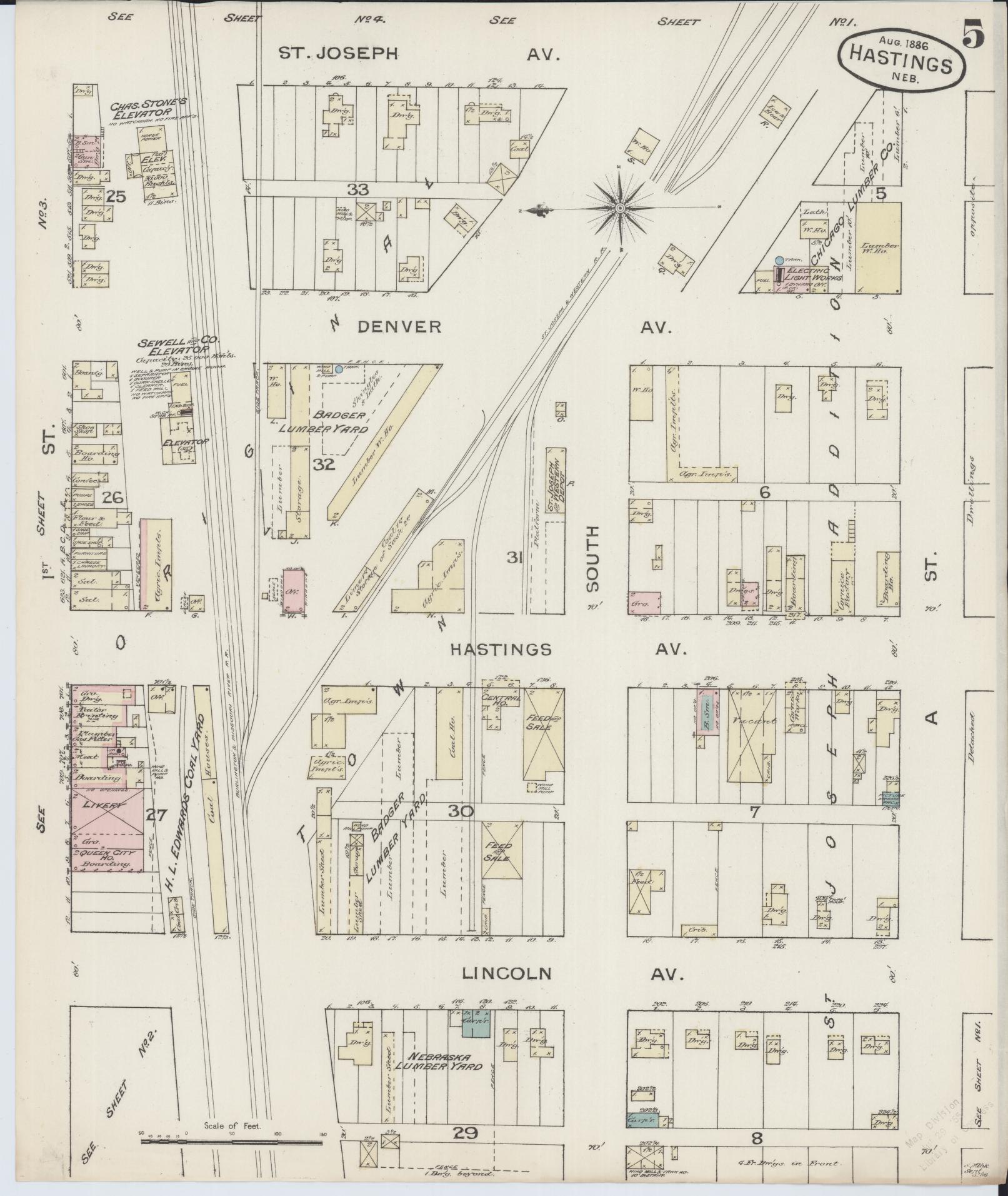 Sanborn Fire Insurance Map from Hastings, Adams County, Nebraska (1886), Sheet #0005 - Complete Map Set gallery image, historic Sanborn map, vintage wall art, Nebraska Nebraska