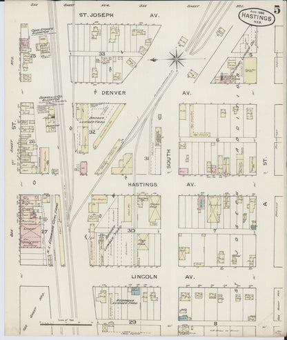 Sanborn Fire Insurance Map from Hastings, Adams County, Nebraska (1886), Sheet #0005 - Complete Map Set gallery image, historic Sanborn map, vintage wall art, Nebraska Nebraska