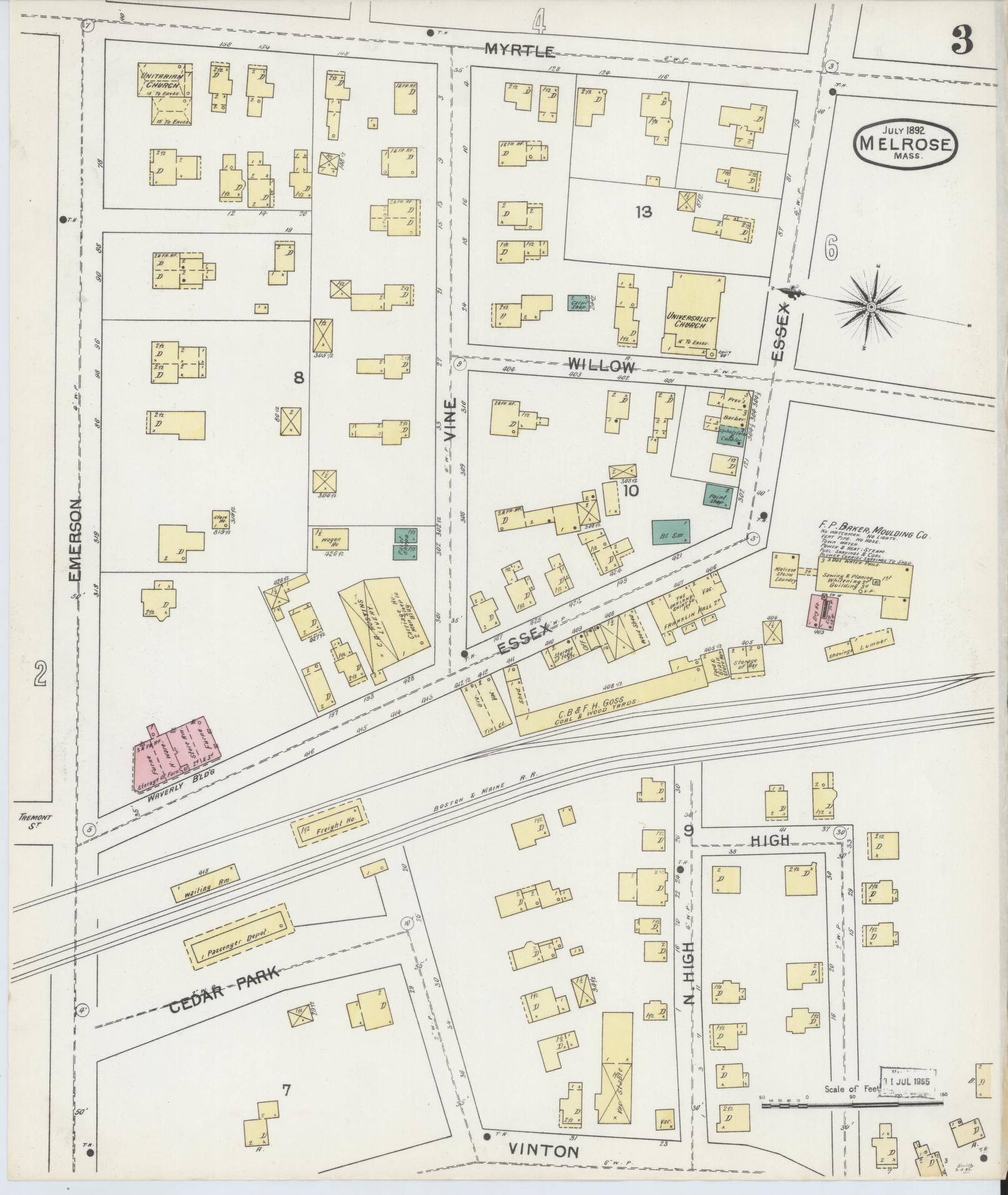 Sanborn Fire Insurance Map from Melrose, Middlesex County, Massachusetts (1892), Sheet #0003 - Historic Sanborn Fire Insurance Map Print, vintage old map wall art, antique decor, genealogy gift, Massachusetts Massachusetts map