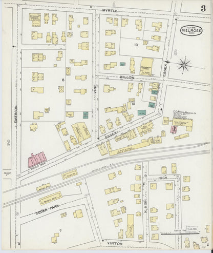 Sanborn Fire Insurance Map from Melrose, Middlesex County, Massachusetts (1892), Sheet #0003 - Historic Sanborn Fire Insurance Map Print, vintage old map wall art, antique decor, genealogy gift, Massachusetts Massachusetts map