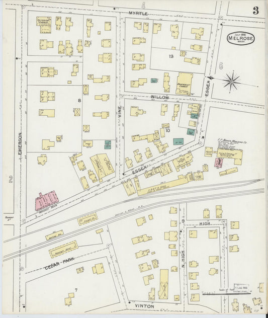 Sanborn Fire Insurance Map from Melrose, Middlesex County, Massachusetts (1892), Sheet #0003 - Historic Sanborn Fire Insurance Map Print, vintage old map wall art, antique decor, genealogy gift, Massachusetts Massachusetts map