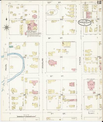 Sanborn Fire Insurance Map from Sioux City, Woodbury County, Iowa (1886), Sheet #0012 - Historic Sanborn Fire Insurance Map Print, vintage old map wall art